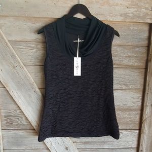 CLASSIC BLACK TANK WITH MESH COWL NECK